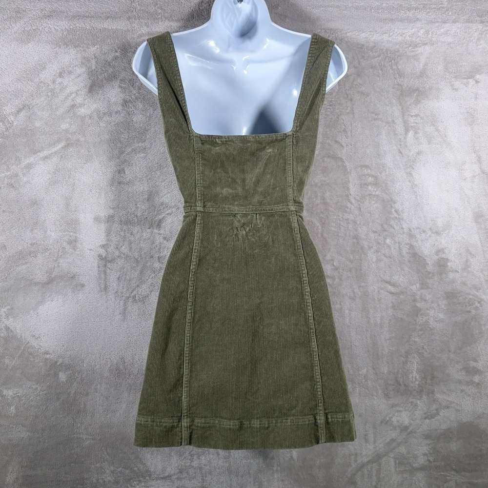 Alice + Olivia Renita Corduroy Mini Dress Womens 4 Sage Green Zip Front Pinafore - Picture 3 of 11